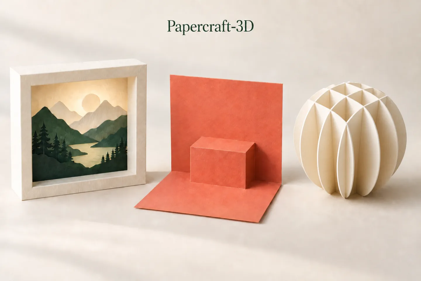 Illustrazione di un atelier Papercraft-3D: lightbox, biglietto pop-up e scultura sliceform