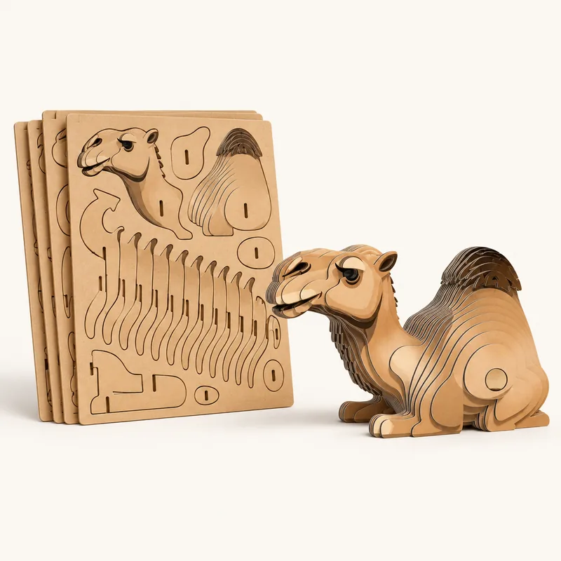 Figurine de chameau en carton assemblée par tranches