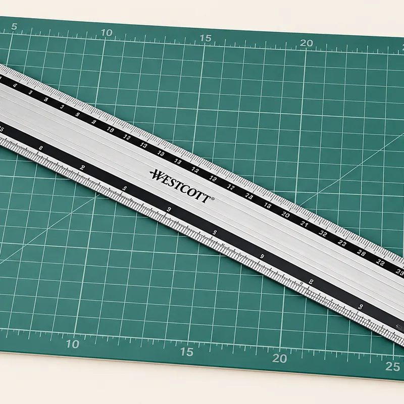 Règle en aluminium de 30 cm sur un tapis de découpe
