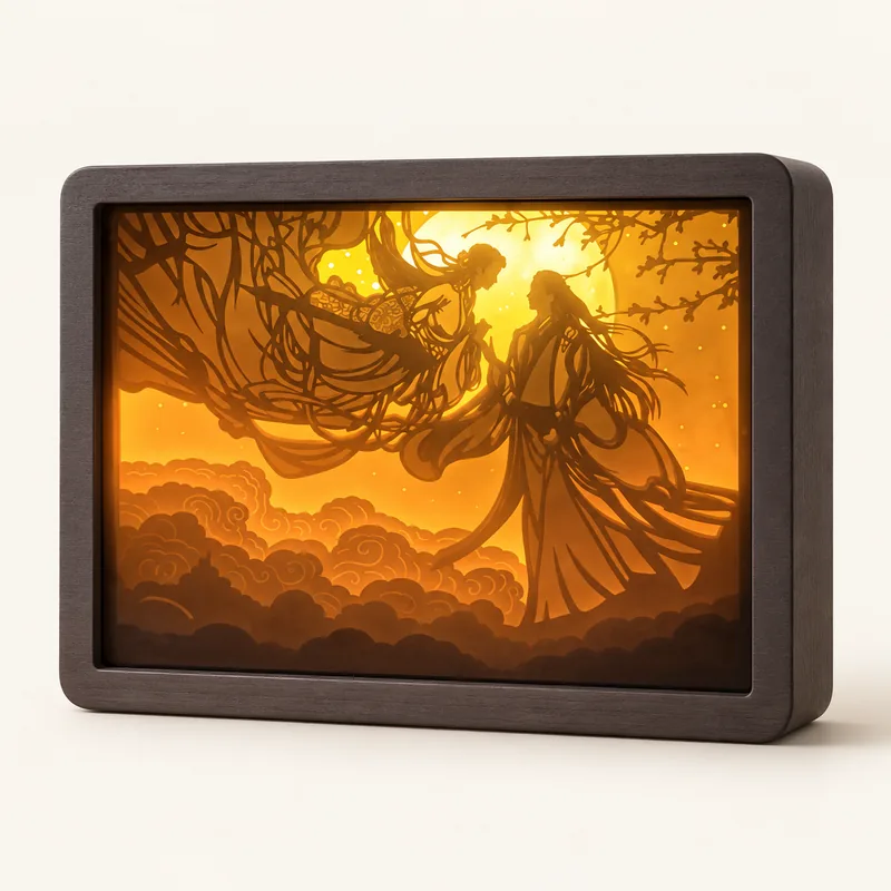 Veilleuse à cadre en bois avec paysage en papier 3D